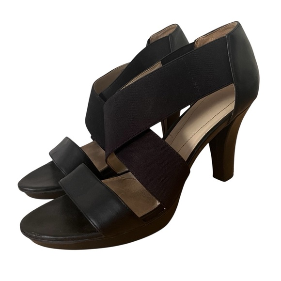 Naturalized Black High Heel Sandal Stretchy Strappy Pump 3.5 inch heel 10 - Picture 1 of 11